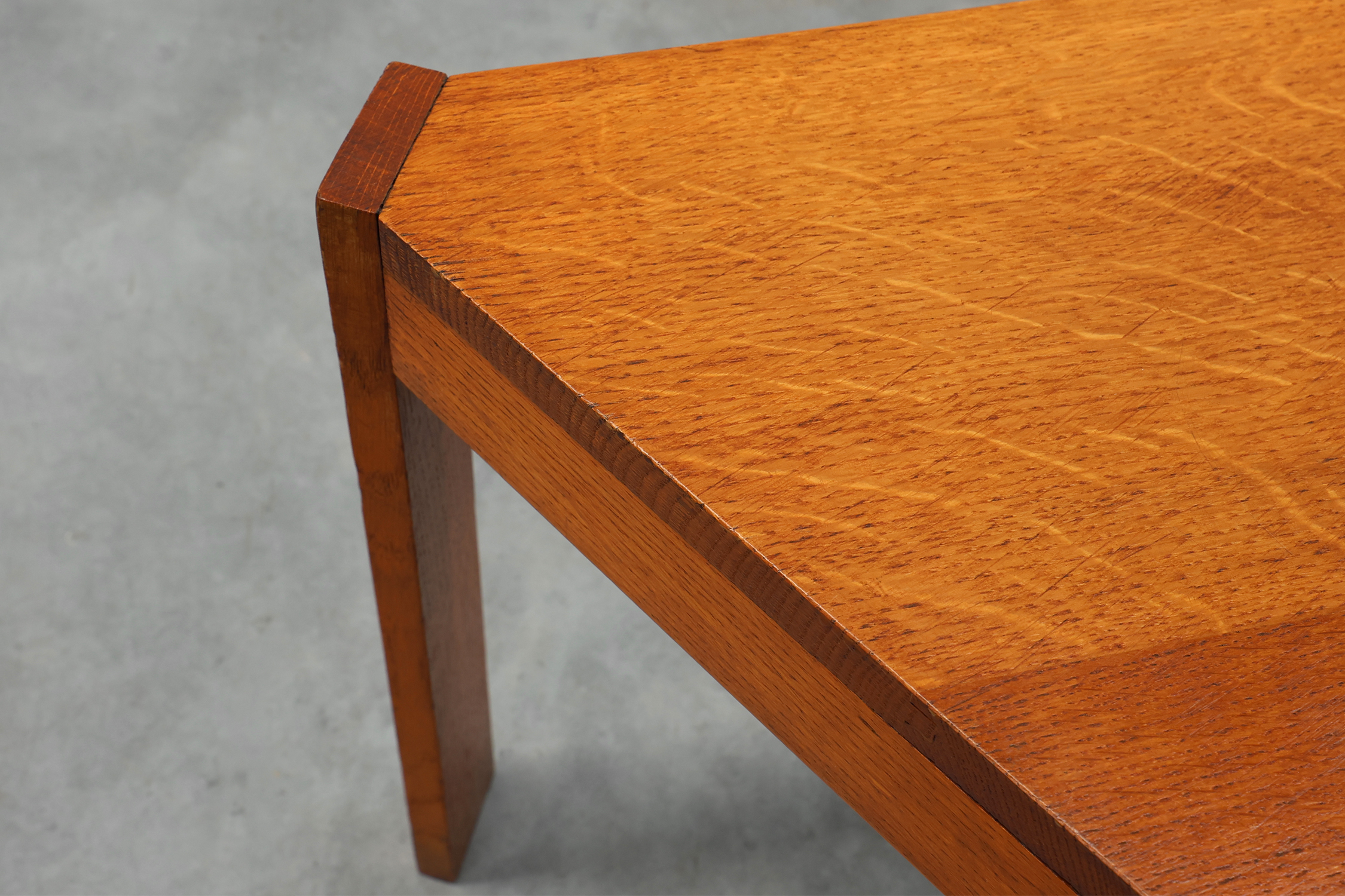 Set of 3 oak wooden triangular nesting or modular tables, France ca. 1960thumbnail